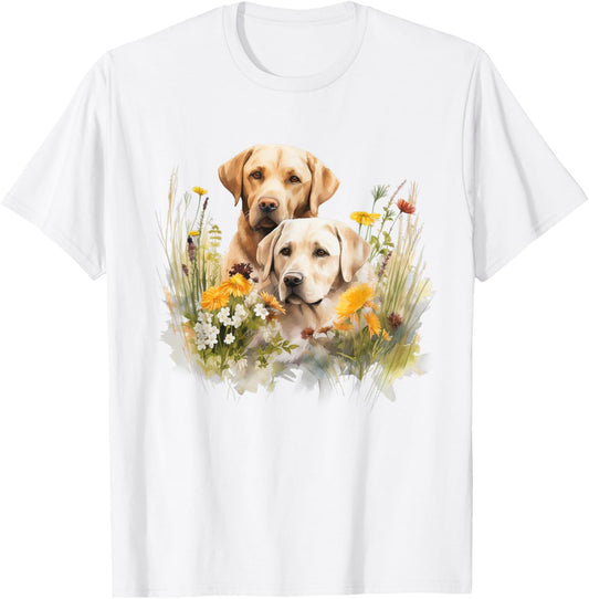 Floral Wildflower Dog Labrador Retriever Men Women Kids T-Shirt - T-Shirt | White