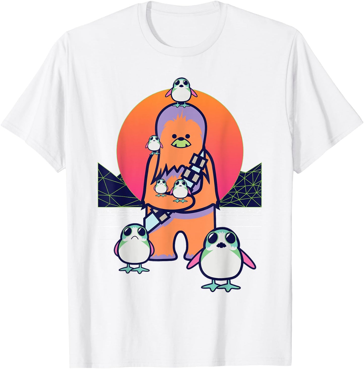 Star Wars Kawaii Porgs and Chewbacca T-Shirt - T-Shirt | White