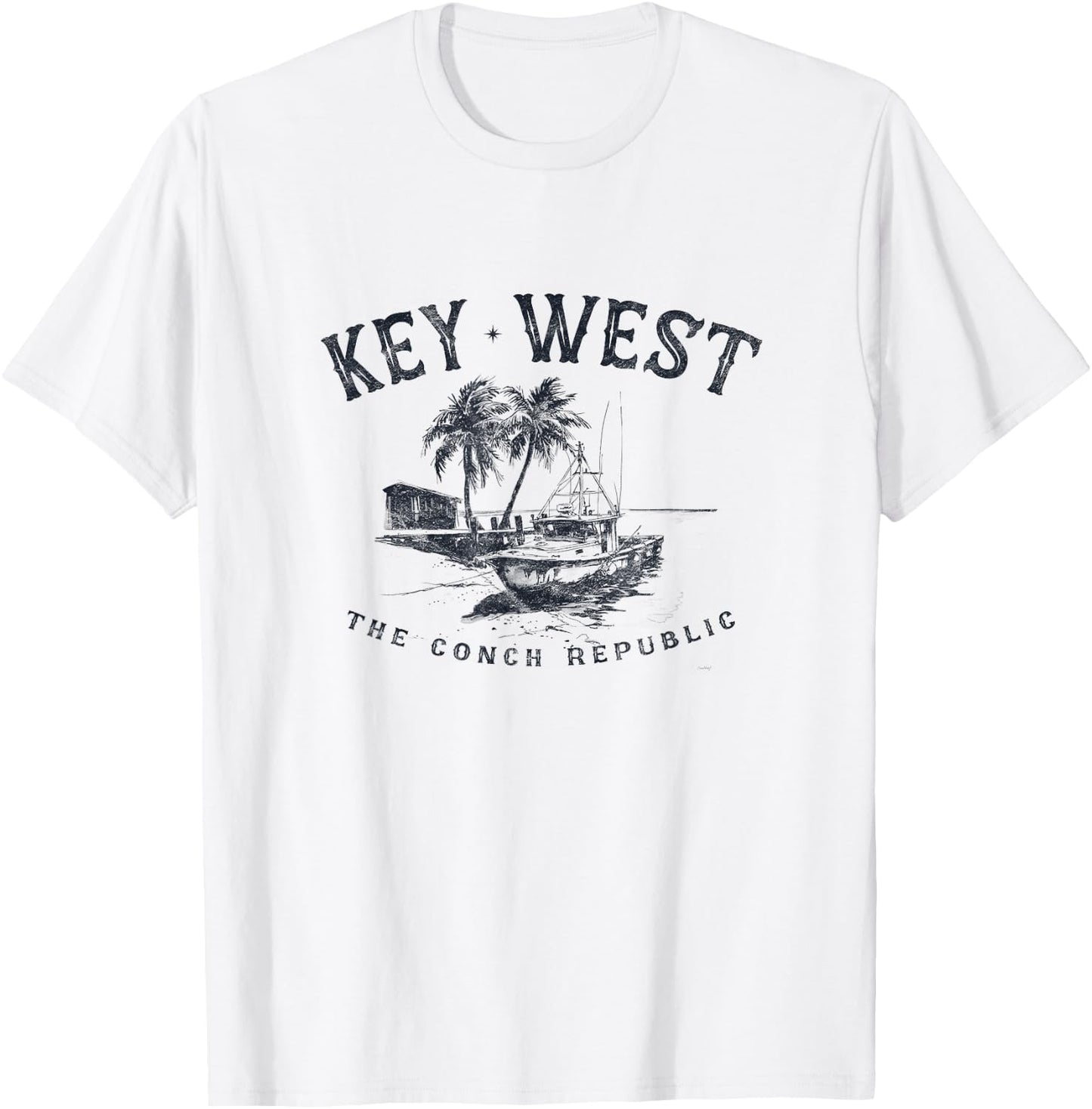 Key West Fishing Boat Conch Republic Tackle Gift T-Shirt - T-Shirt | White