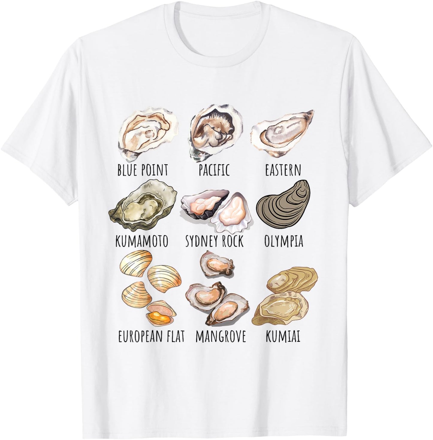 Different Type of Oysters Breed Collection,Cute Oyster Lover T-Shirt - T-Shirt | White