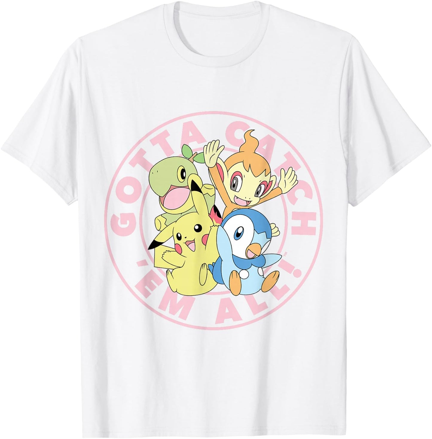 Pokémon - Gotta Catch Em All Pikachu Piplup Chimchar Turtwig T-Shirt - T-Shirt | White