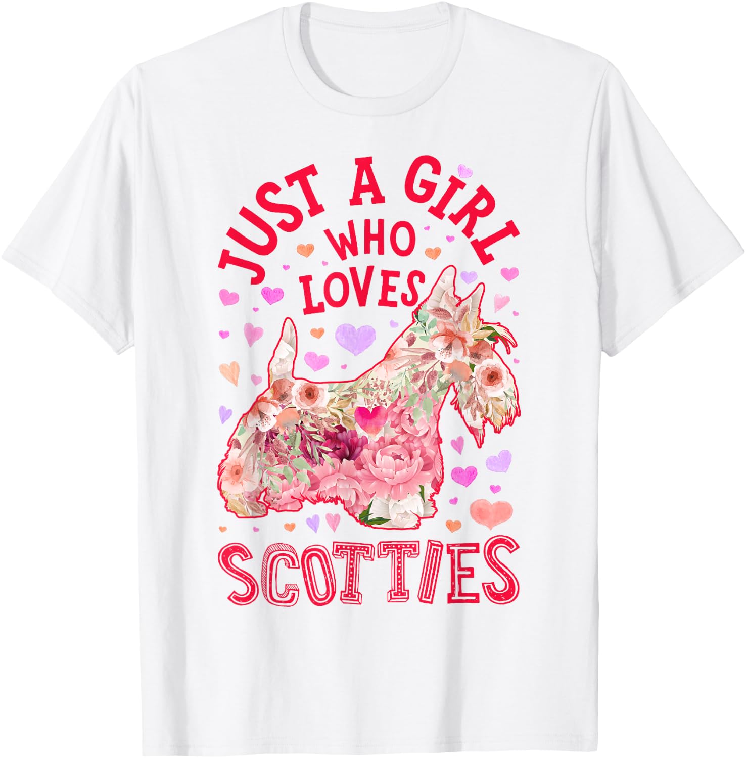 Scottie Scottish Terrier Just A Girl Who Loves Dog Flower T-Shirt - T-Shirt | White