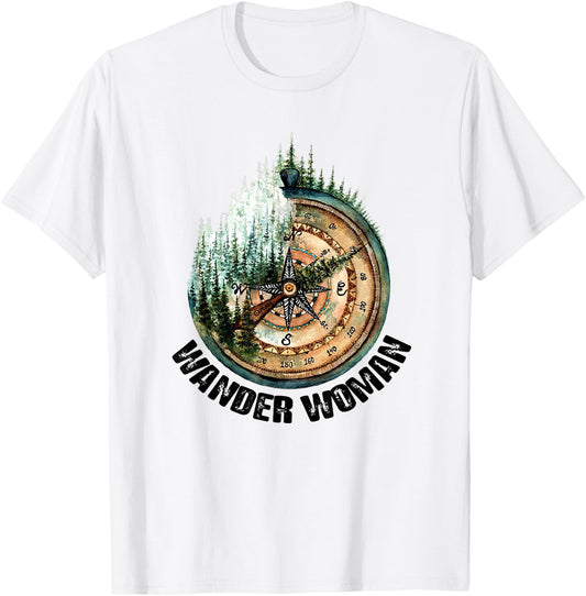 Wander Woman Exploring Go Outside Camping Hiking Lover T-Shirt - T-Shirt | White