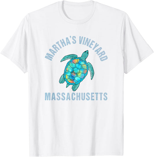 Martha's Vineyard Beach Design/Sea Turtle Illustration T-Shirt - T-Shirt | White
