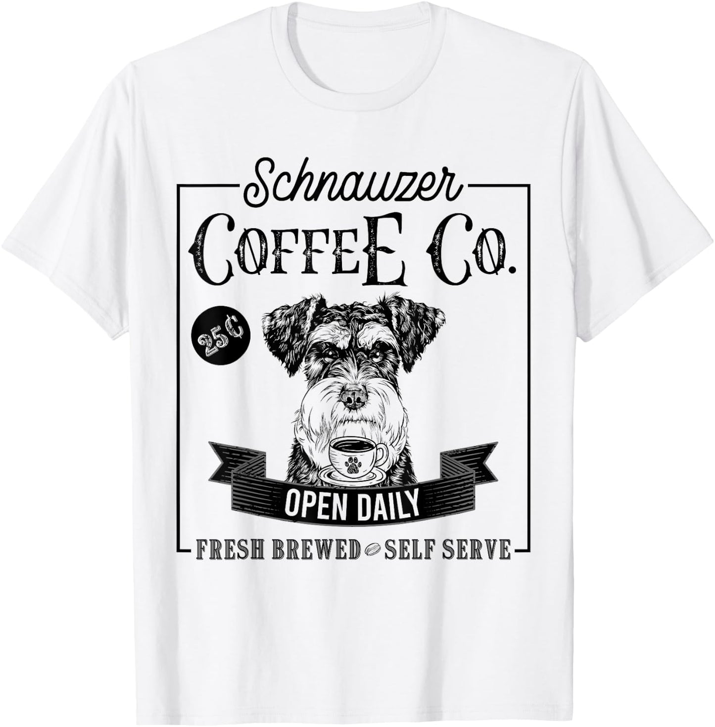 Retro Miniature Schnauzer Coffee Funny Dog Mom Coffee Lover T-Shirt - T-Shirt | White