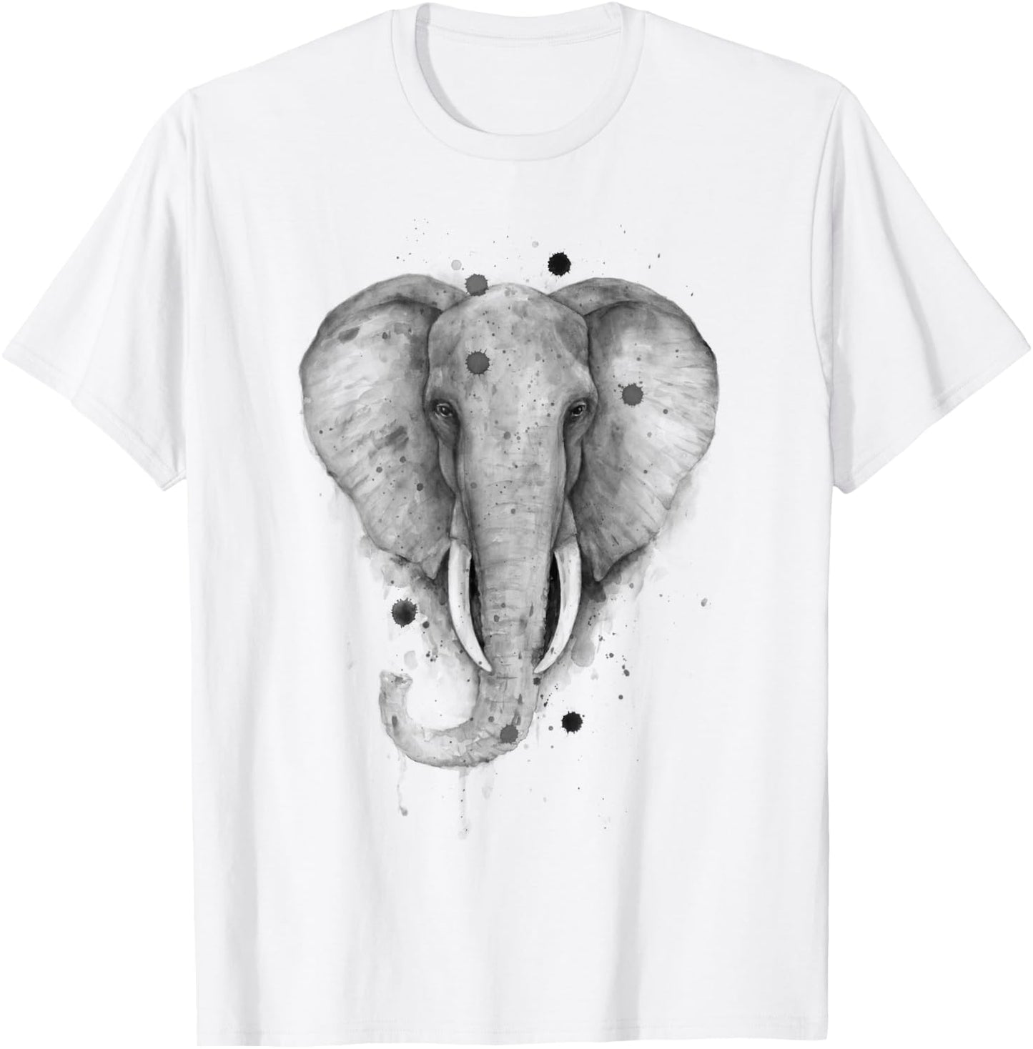 Black and White Watercolor Elephant Wildlife Beauty Animal T-Shirt - T-Shirt | White