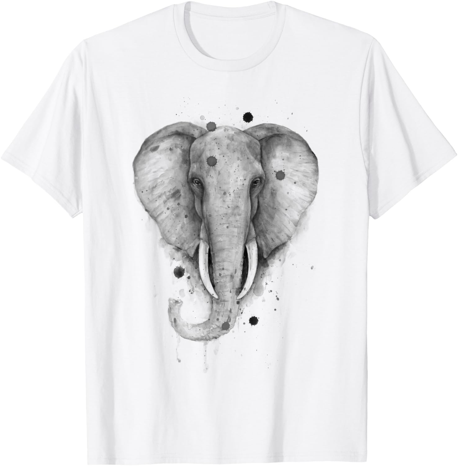Black and White Watercolor Elephant Wildlife Beauty Animal T-Shirt - T-Shirt | White