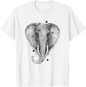 Black and White Watercolor Elephant Wildlife Beauty Animal T-Shirt - T-Shirt | White