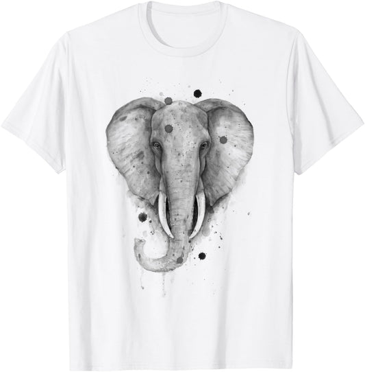 Black and White Watercolor Elephant Wildlife Beauty Animal T-Shirt - T-Shirt | White