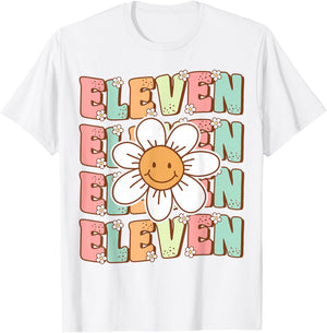 Cute Groovy 11th Birthday Party Daisy Flower Eleven Year Old T-Shirt - T-Shirt | White
