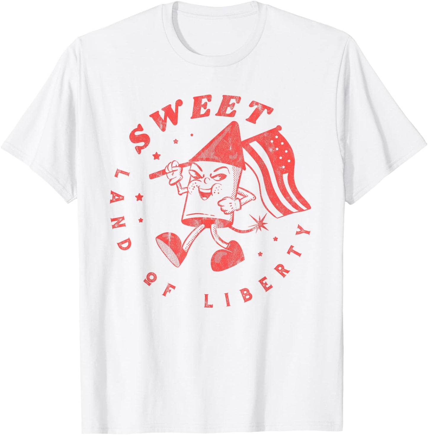 Fourth of July Sweet Land of Liberty Vintage Fireworks USA T-Shirt - T-Shirt | White