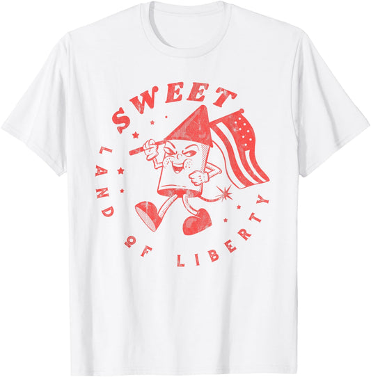 Fourth of July Sweet Land of Liberty Vintage Fireworks USA T-Shirt - T-Shirt | White