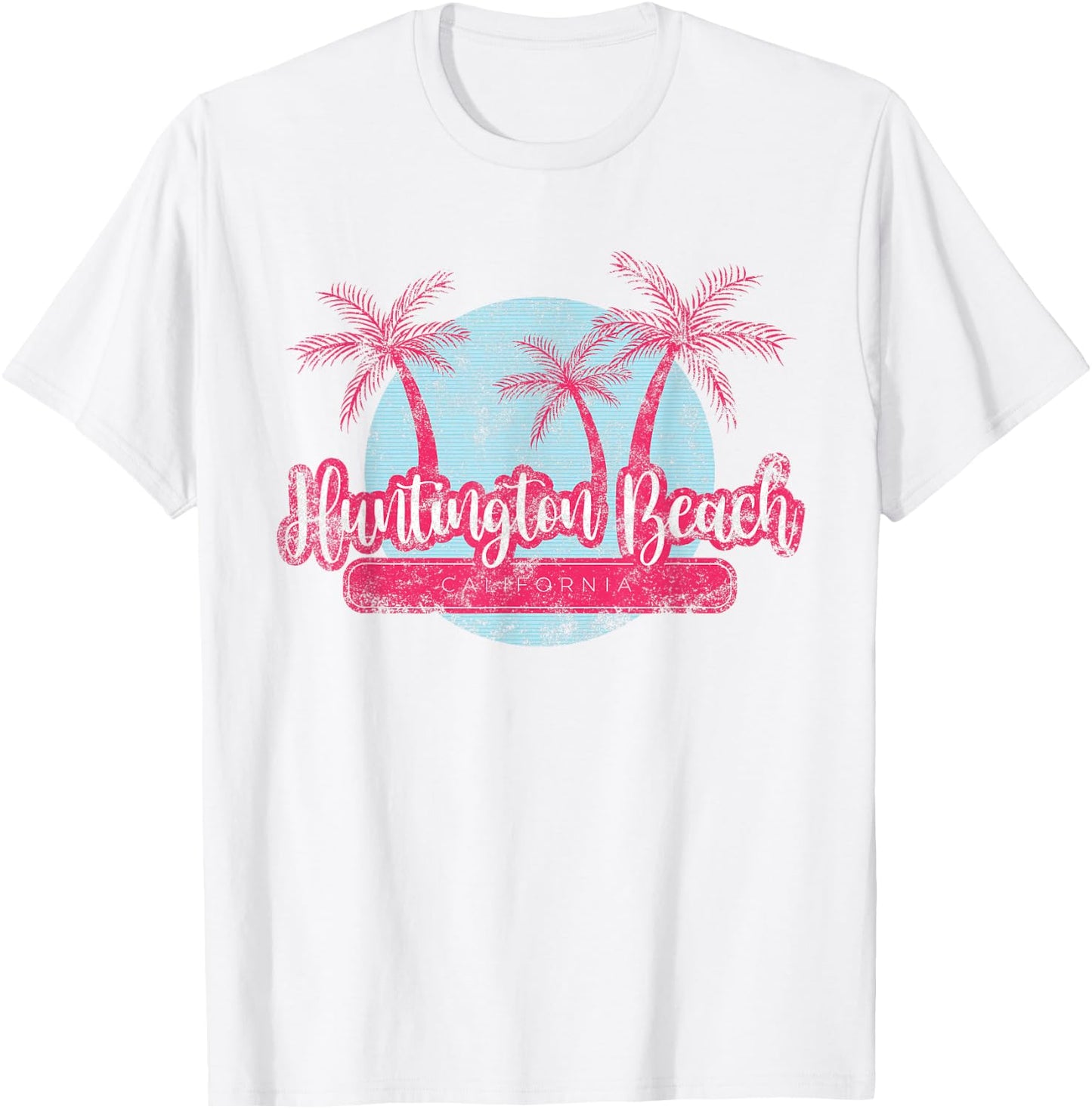 Huntington Beach California Retro Palm Tree Vintage Surf Men Women Girls Kids T-Shirt - T-Shirt | White