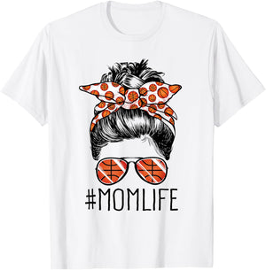 Mom Life Basketball Mom Mothers Day 2021 Messy Bun Funny T-Shirt - T-Shirt | White