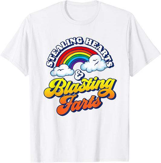 Stealing Hearts & Blasting Farts Funny Rainbow Valentines T-Shirt - T-Shirt | White