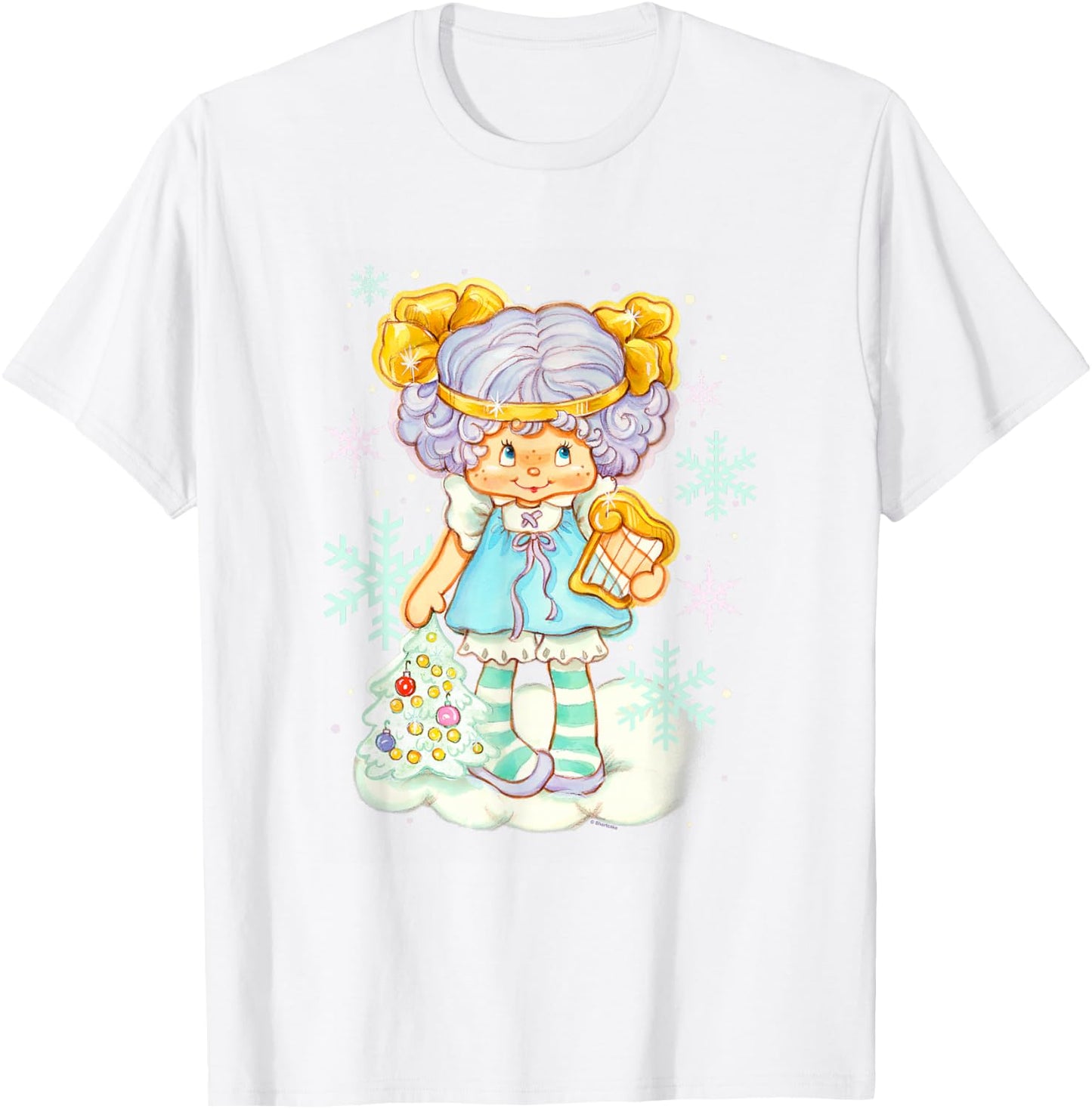 Strawberry Shortcake Christmas Cute Angel Cake Snow Portrait T-Shirt - T-Shirt | White