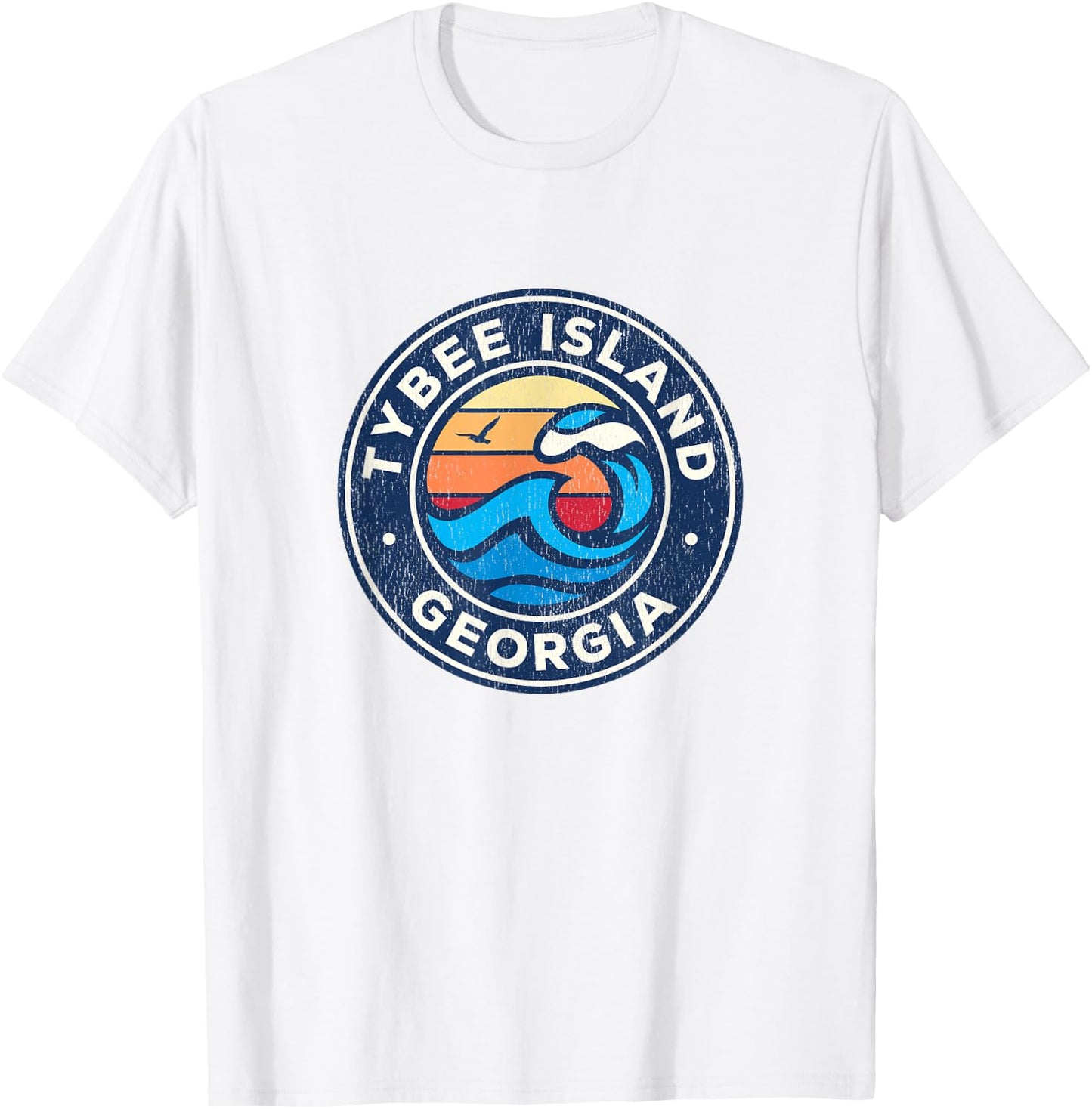 Tybee Island Georgia GA Vintage Nautical Waves Design T-Shirt - T-Shirt | White