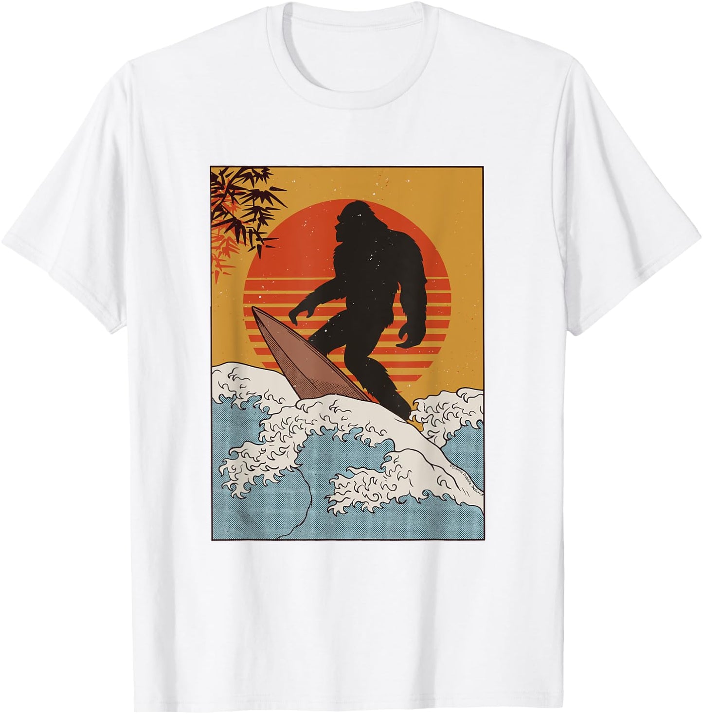 Japanese Vintage Kanagawa Art Great Wave - Surfing Bigfoot T-Shirt - T-Shirt | White
