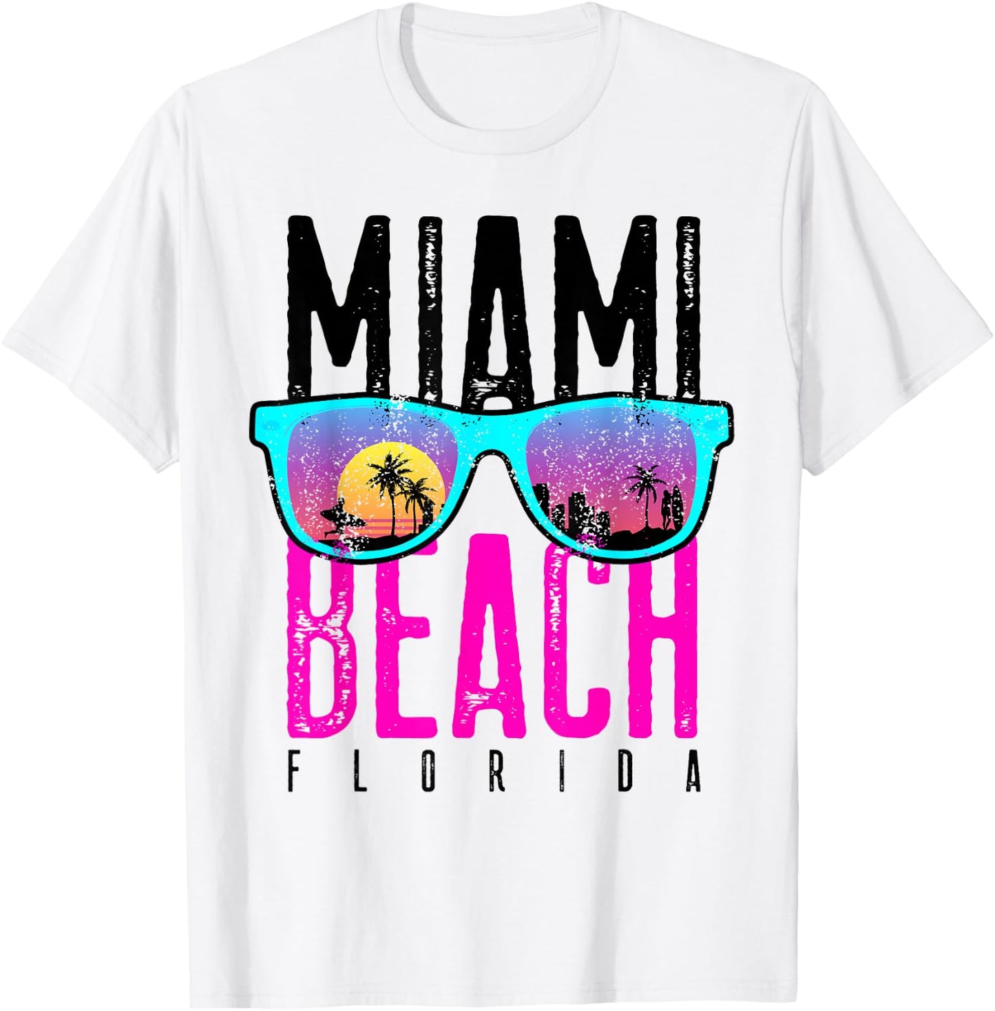 Miami Beach Shirt Florida Sunset Retro Souvenir Surf Miami T-Shirt - T-Shirt | White