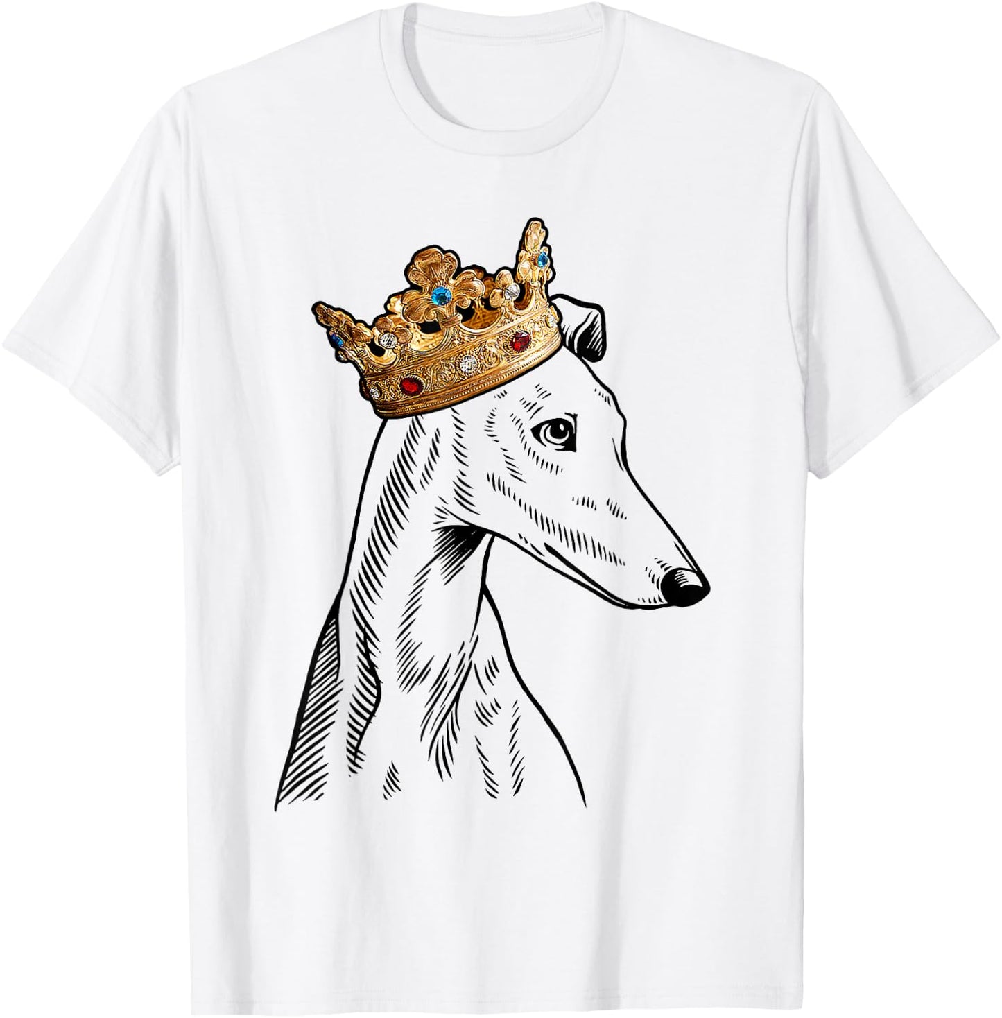 Greyhound Dog Wearing Crown T-Shirt - T-Shirt | White