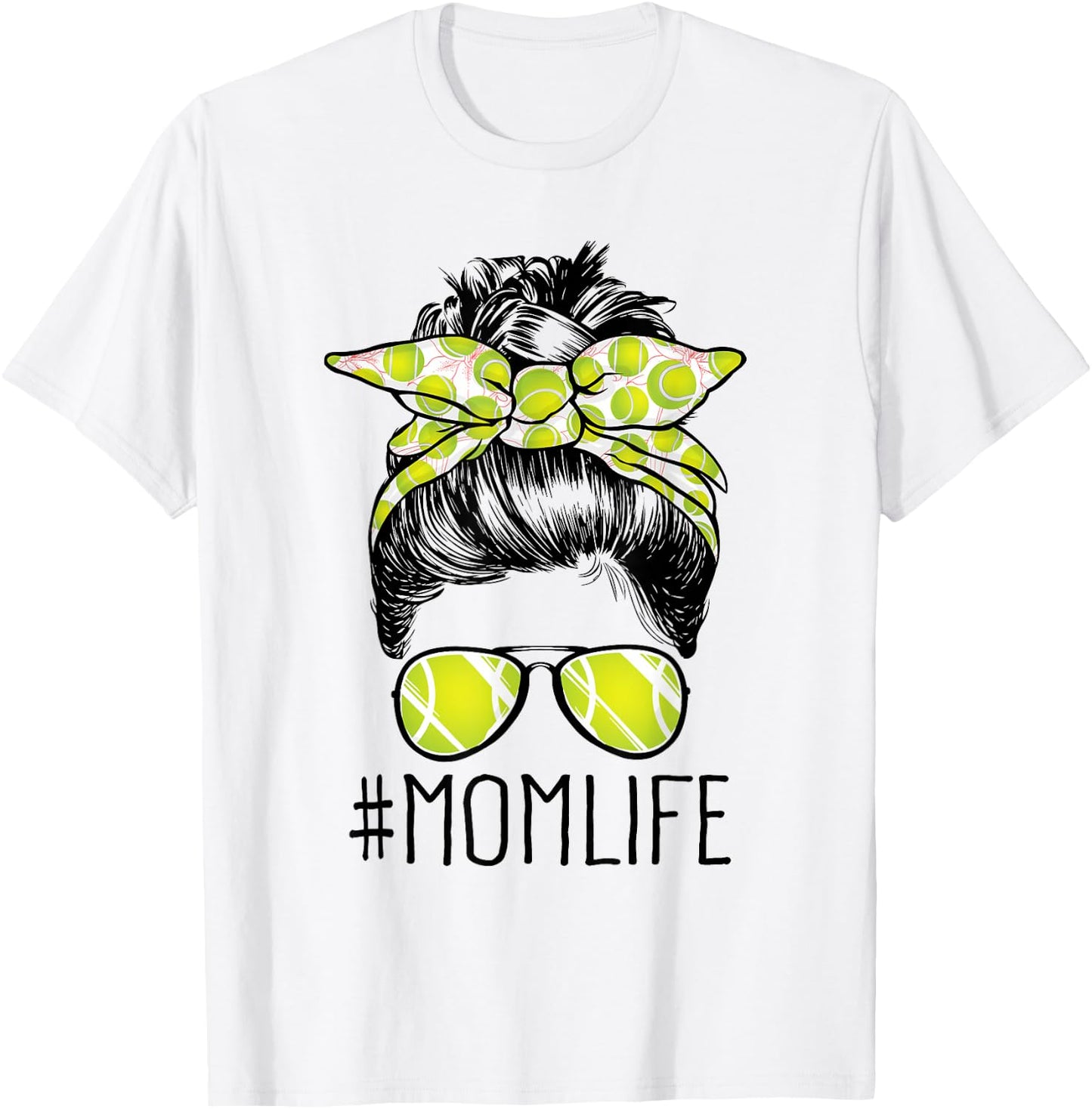 Mom Life Tennis Mom Mothers Day 2021 Messy Bun Funny T-Shirt - T-Shirt | White