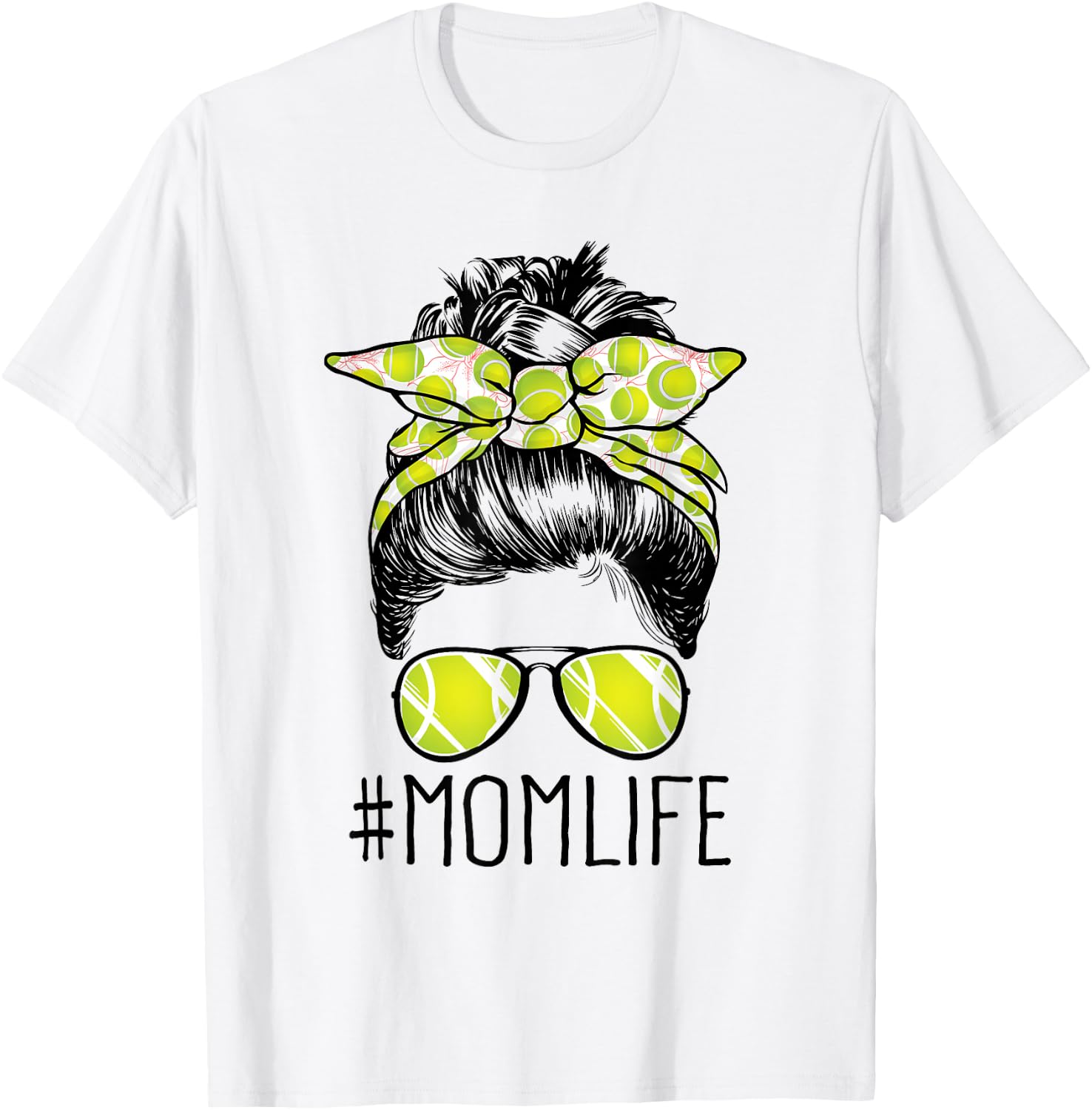 Mom Life Tennis Mom Mothers Day 2021 Messy Bun Funny T-Shirt - T-Shirt | White