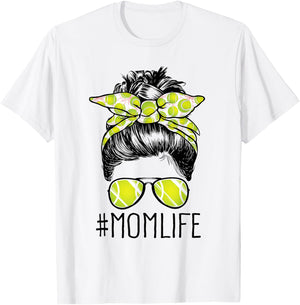 Mom Life Tennis Mom Mothers Day 2021 Messy Bun Funny T-Shirt - T-Shirt | White