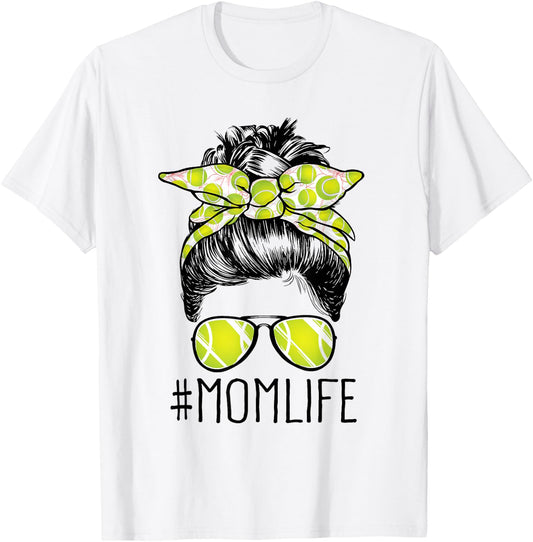 Mom Life Tennis Mom Mothers Day 2021 Messy Bun Funny T-Shirt - T-Shirt | White