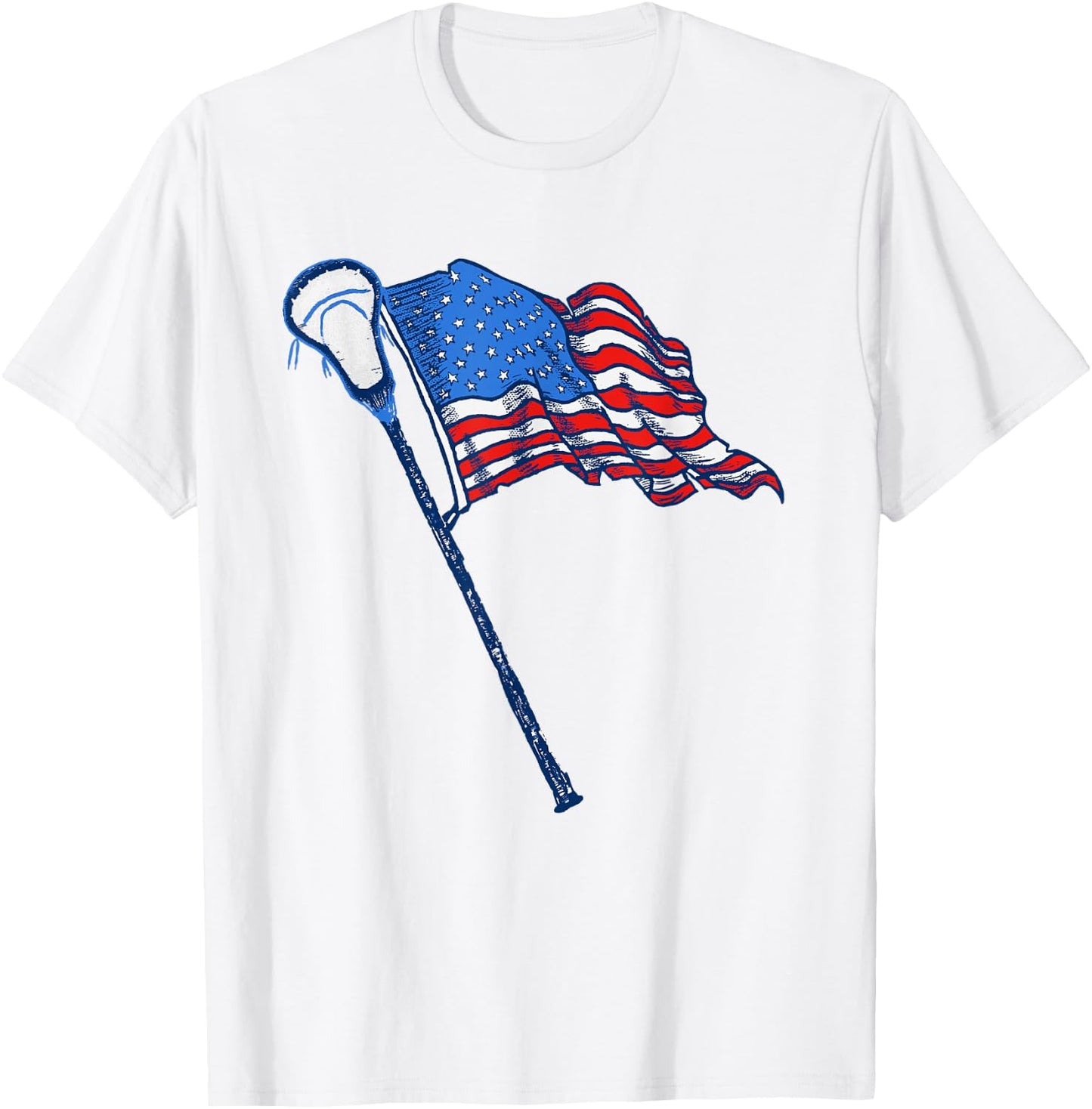 Retro USA American Flag Lacrosse Stick 80's Style T-Shirt - T-Shirt | White