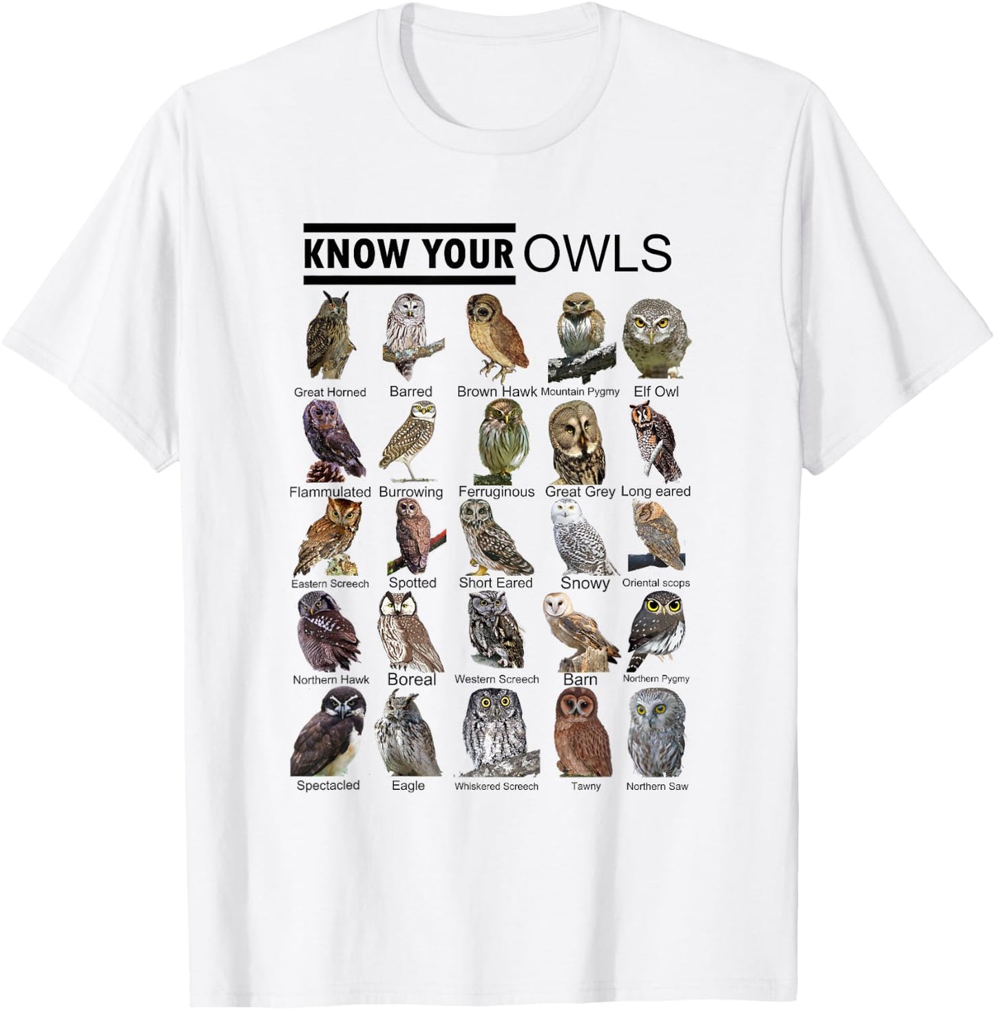 Know Your Owls All Type of Owl Spirit Animal For Owl Lovers T-Shirt - T-Shirt | White