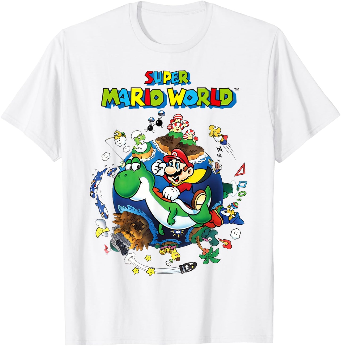 Super Mario World Yoshi & Mario Around The World T-Shirt - T-Shirt | White