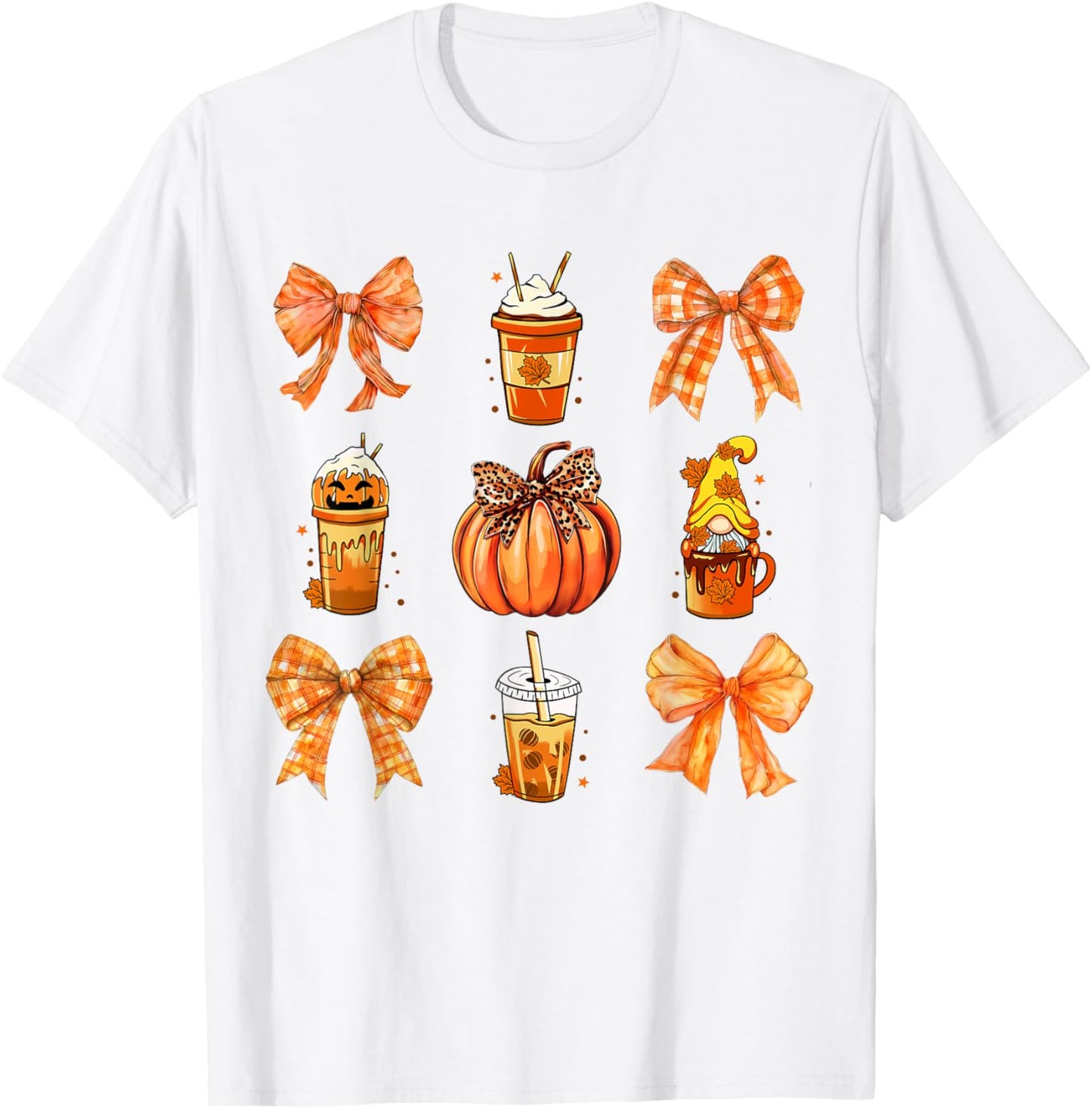 Fall Coffee Pumpkin Spice Latte Iced Bow Autumn Coffee T-Shirt - T-Shirt | White