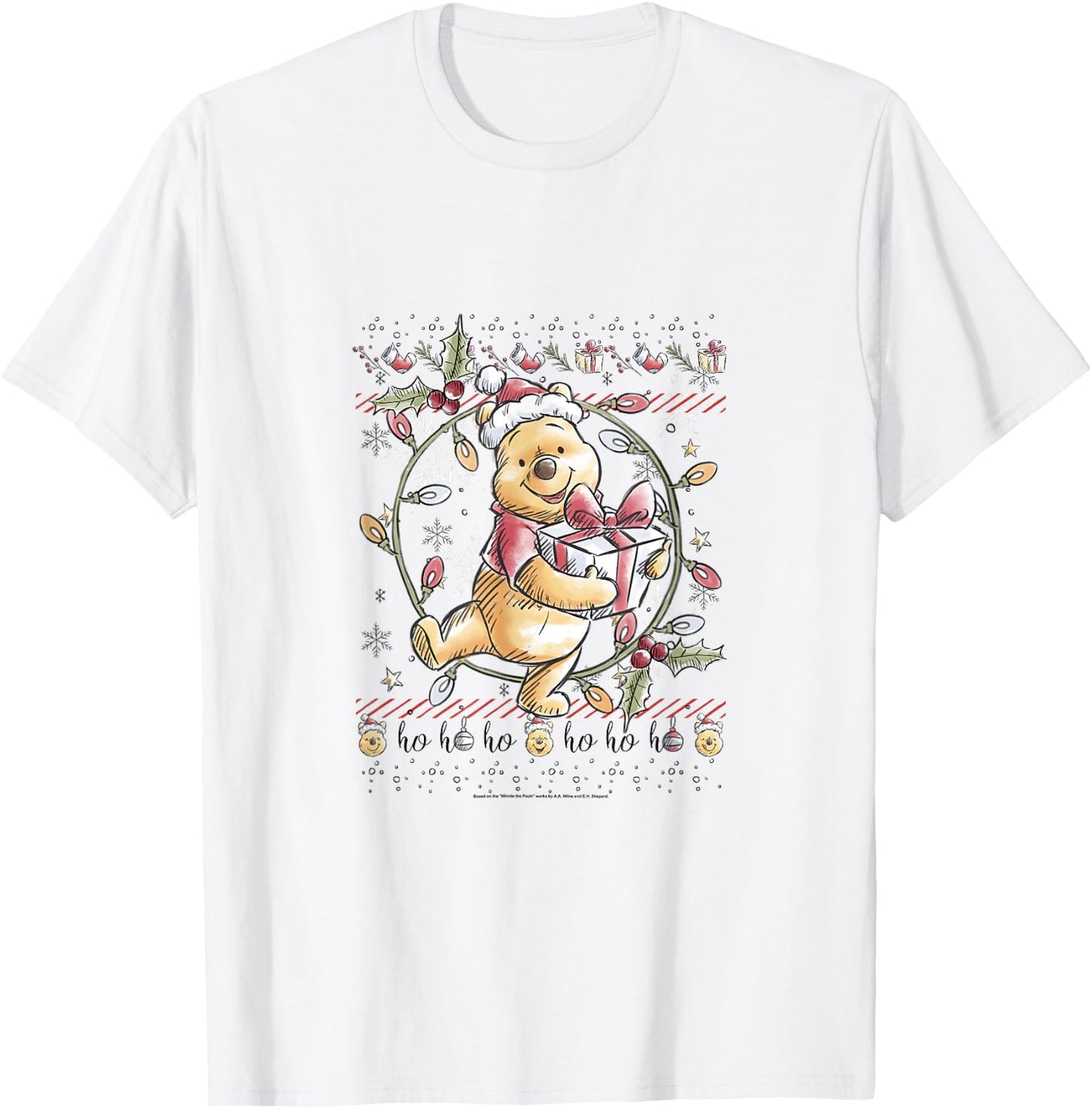 Disney Christmas Winnie The Pooh Ugly Sweater T-Shirt - T-Shirt | White