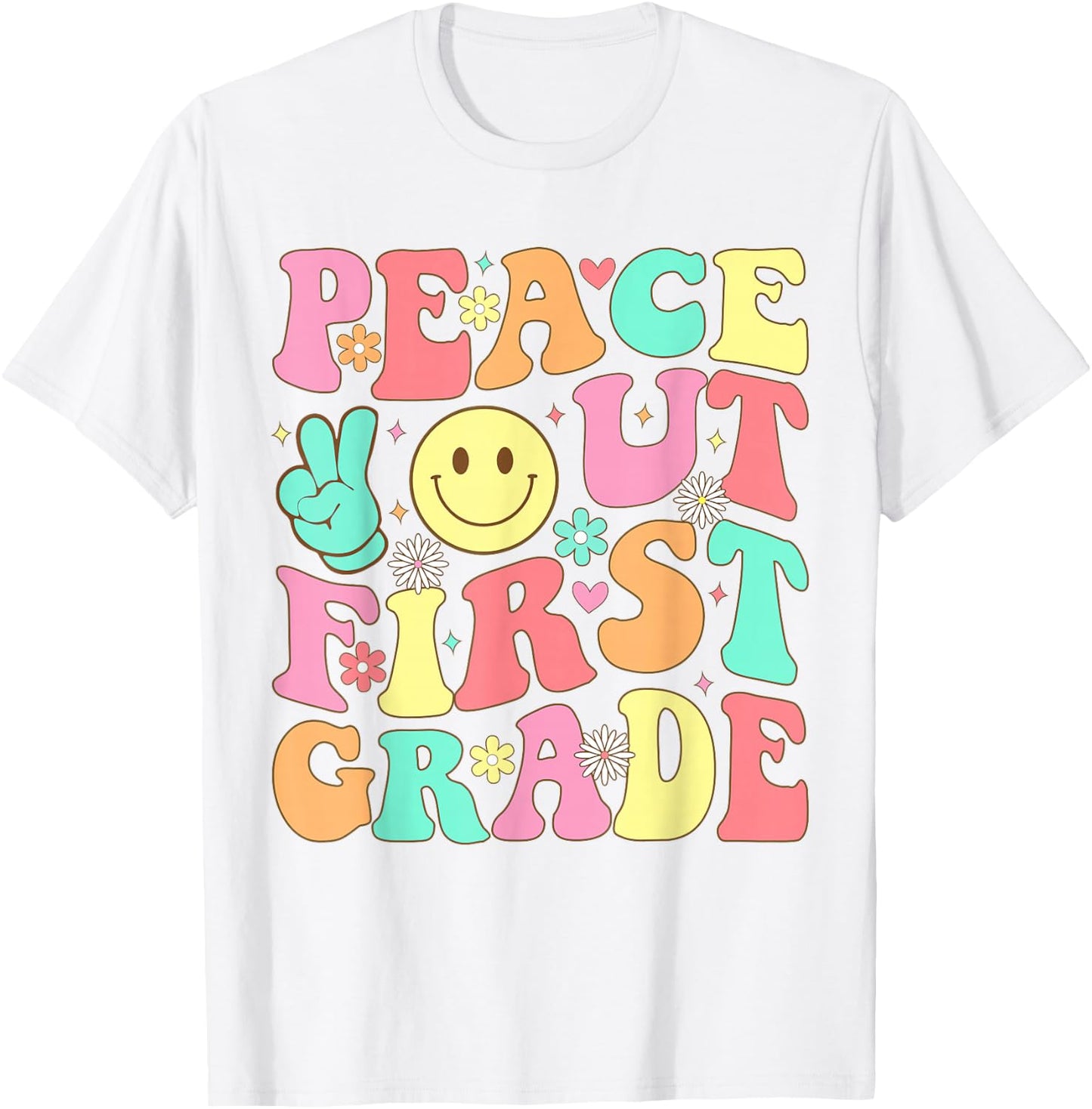 Peace Out First Grade Groovy 1st Grade Last Day of School T-Shirt - T-Shirt | White
