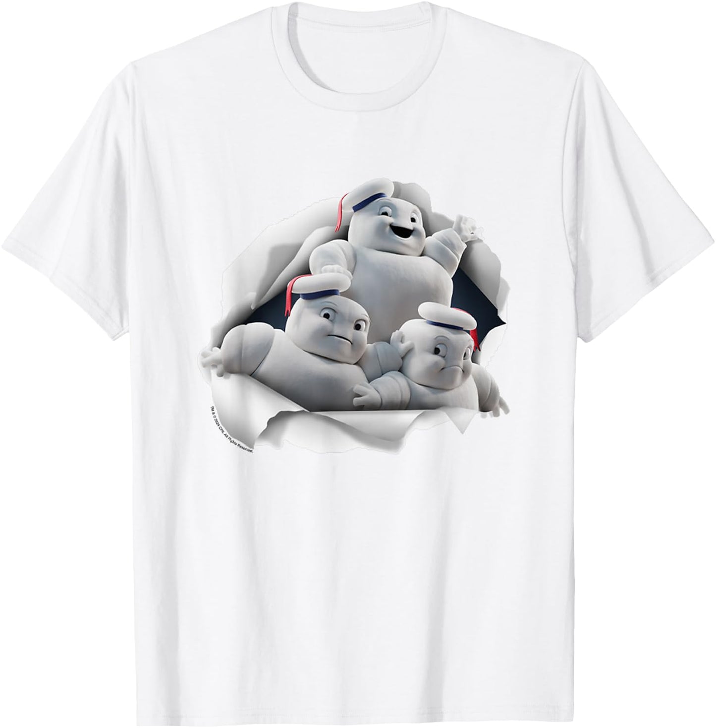 Ghostbusters Mini Pufts Breaking Through Chest Big Poster T-Shirt - T-Shirt | White