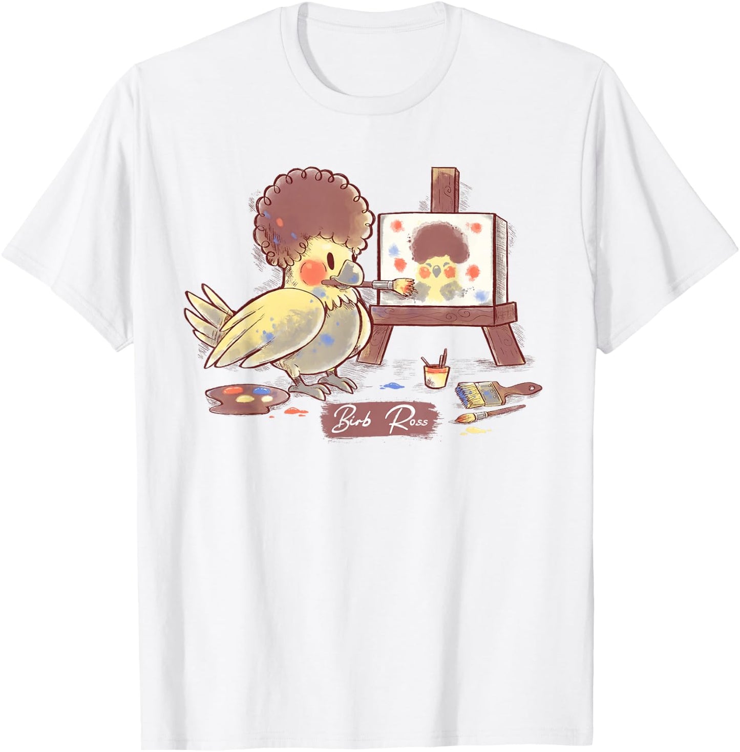 Birb Ross Meme - Yellow Cockatiel Artist Bird T-Shirt - T-Shirt | White