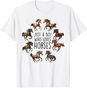 Just A Boy Who Loves Horses, Horse Breeds, Horseback Riding T-Shirt - T-Shirt | White