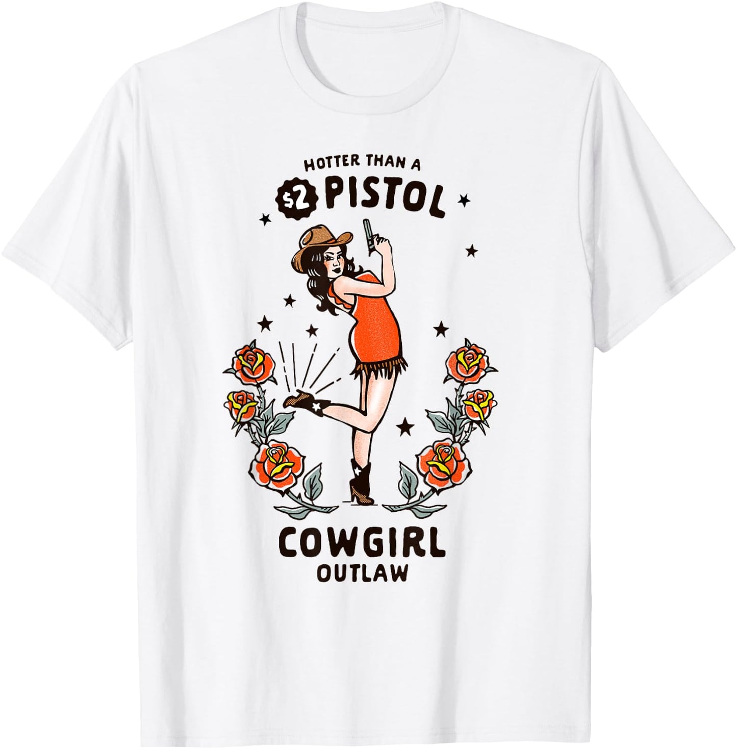 Women's Western Boho Retro Outlaw Cowgirl Pinup T-Shirt - T-Shirt | White