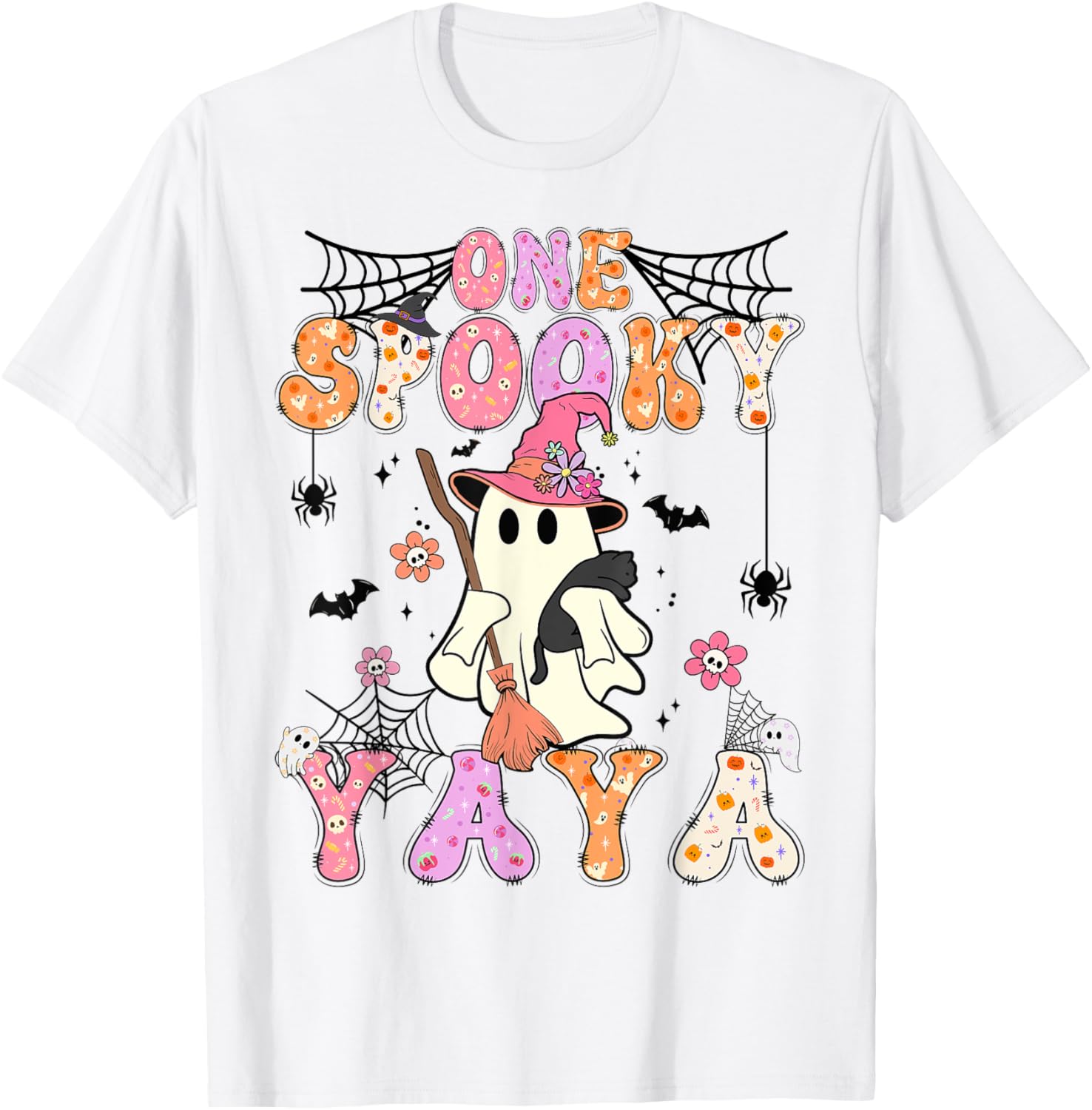 Groovy One Spooky Yaya Retro Halloween Cute Ghost T-Shirt - T-Shirt | White