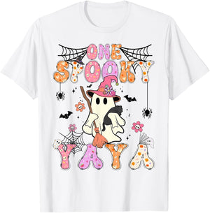 Groovy One Spooky Yaya Retro Halloween Cute Ghost T-Shirt - T-Shirt | White