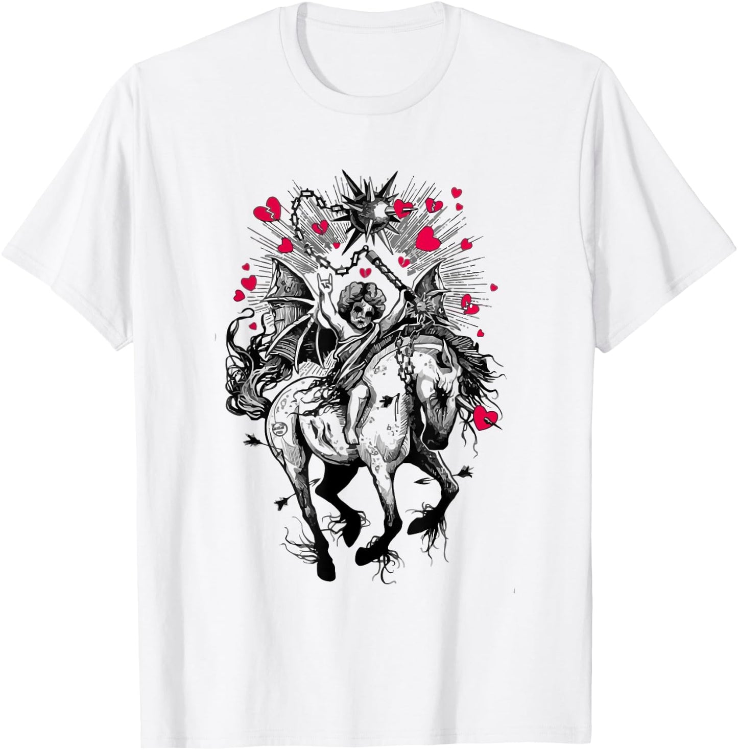 Fallen Angel on Demon Horse Aesthetic Horror Occult T-Shirt - T-Shirt | White