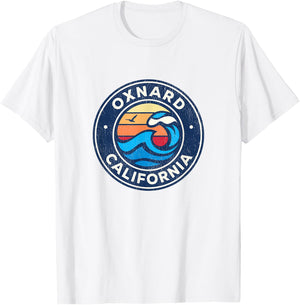 Oxnard California CA Vintage Nautical Waves Design T-Shirt - T-Shirt | White