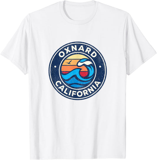 Oxnard California CA Vintage Nautical Waves Design T-Shirt - T-Shirt | White