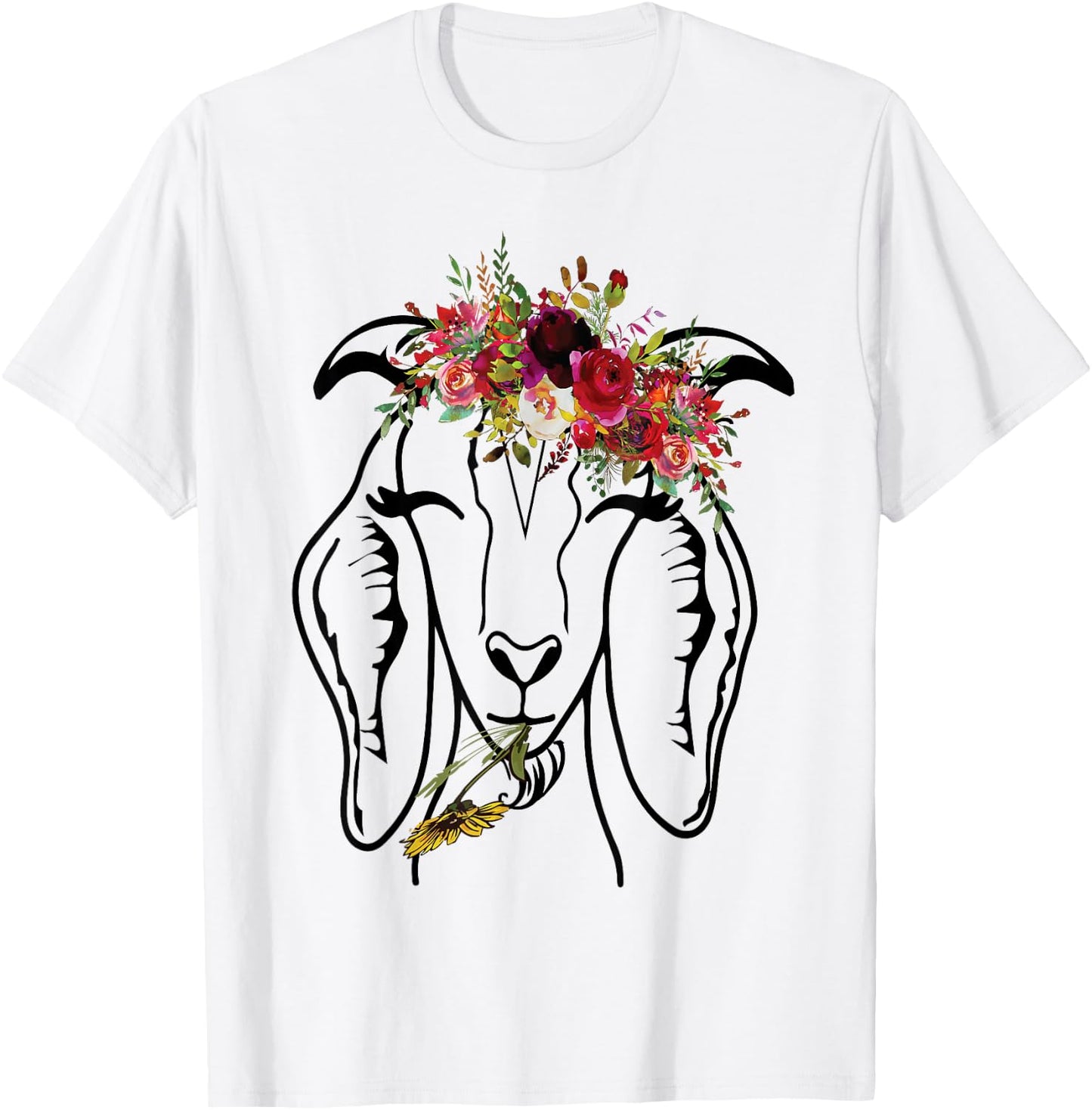 Goats Floral Bandana Headband - Farm Animal Goat Graphics T-Shirt - T-Shirt | White