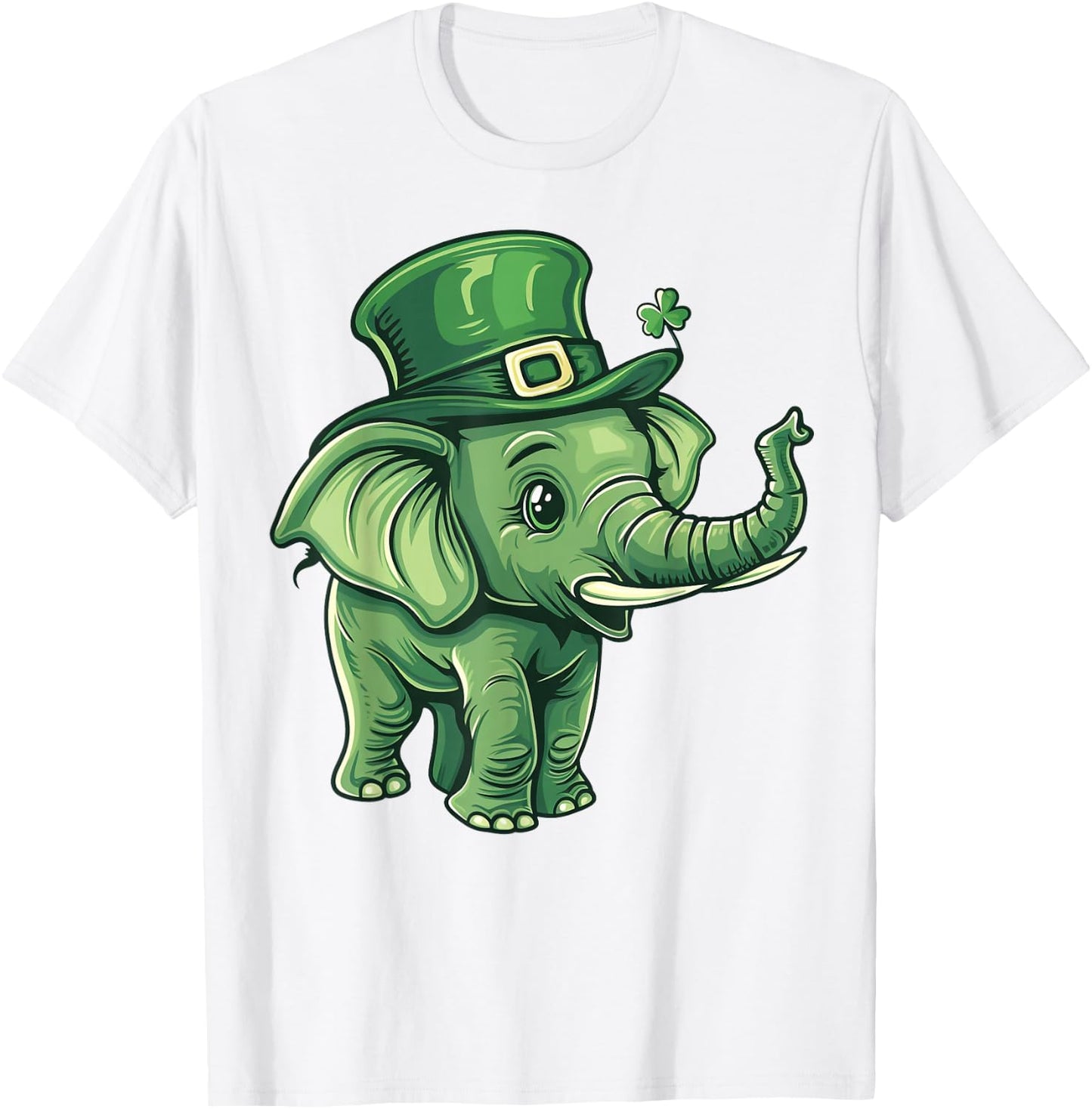 Elephant Shamrock Hat Saint Patricks Day Elephant T-Shirt - T-Shirt | White