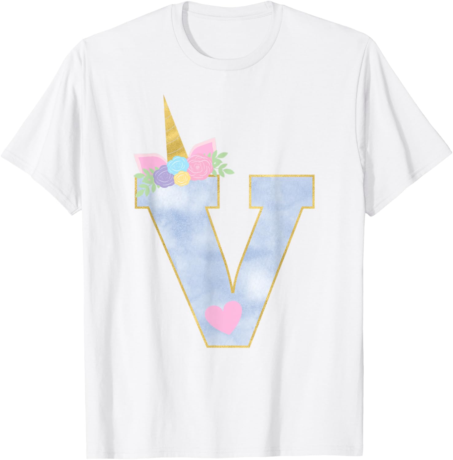 Initial Letter V Unicorn Monogram for Girls Unicorn Birthday T-Shirt - T-Shirt | White