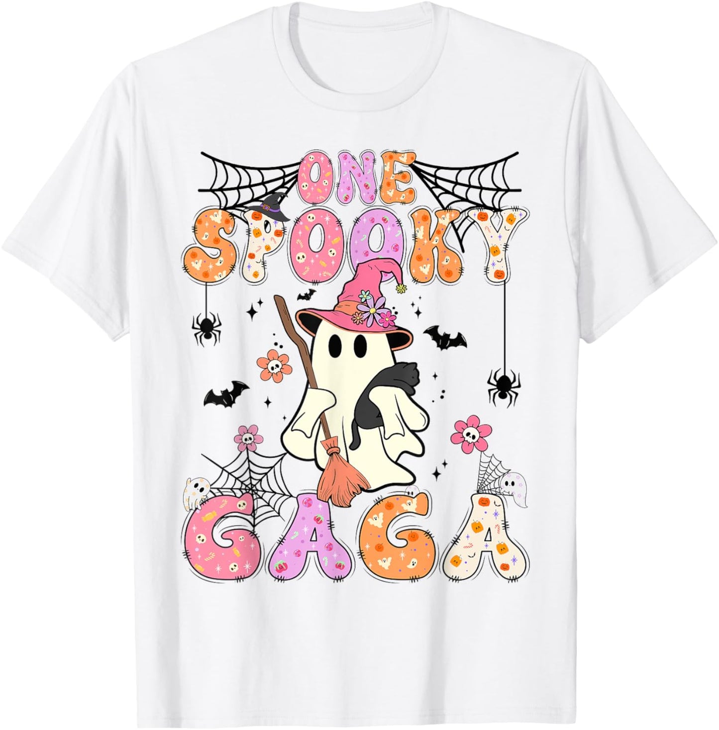 Groovy One Spooky Gaga Retro Halloween Cute Ghost T-Shirt - T-Shirt | White