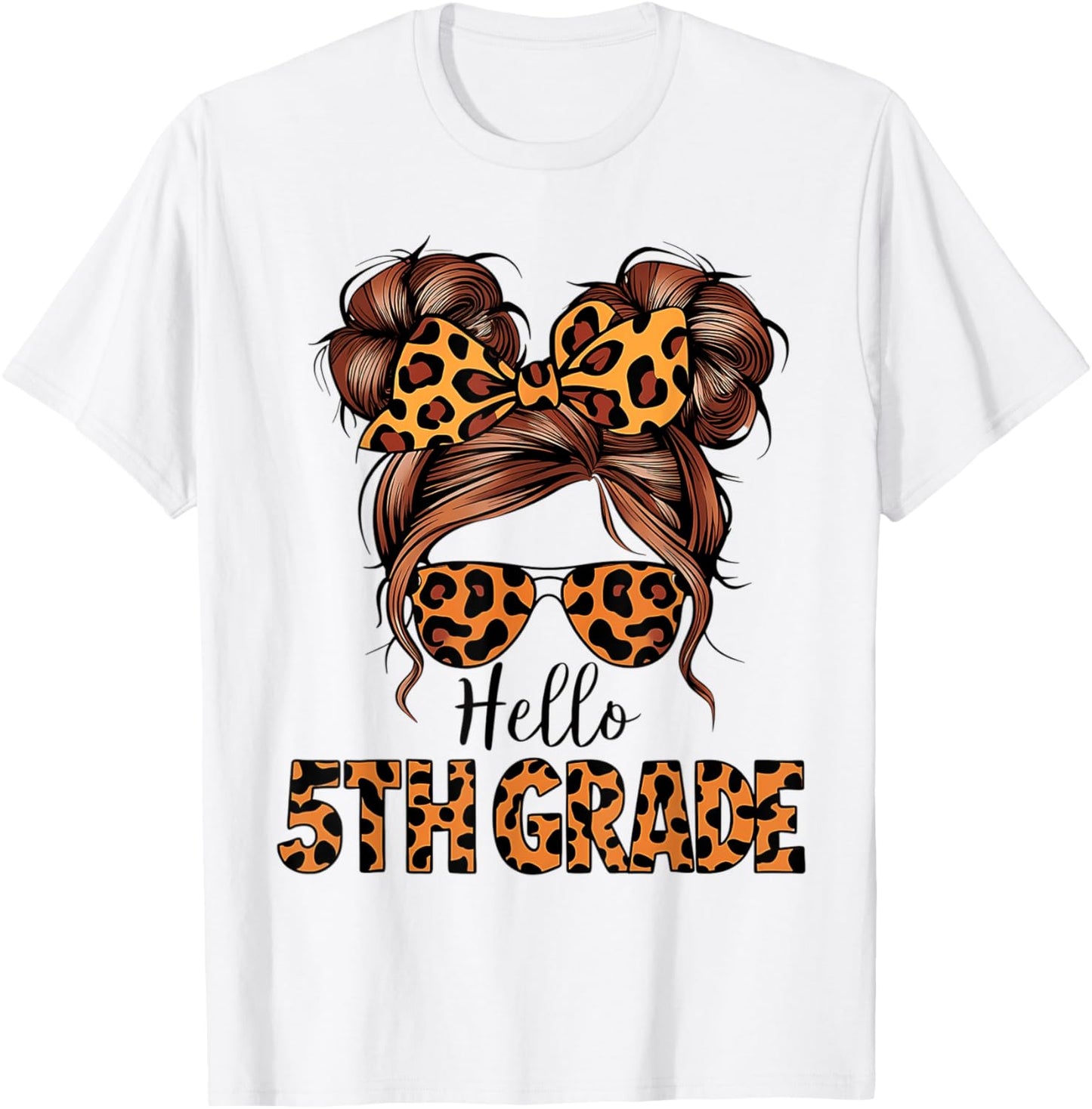 Hello 5th Grade Messy Hair Bun Girl Back To School First Day T-Shirt - T-Shirt | White
