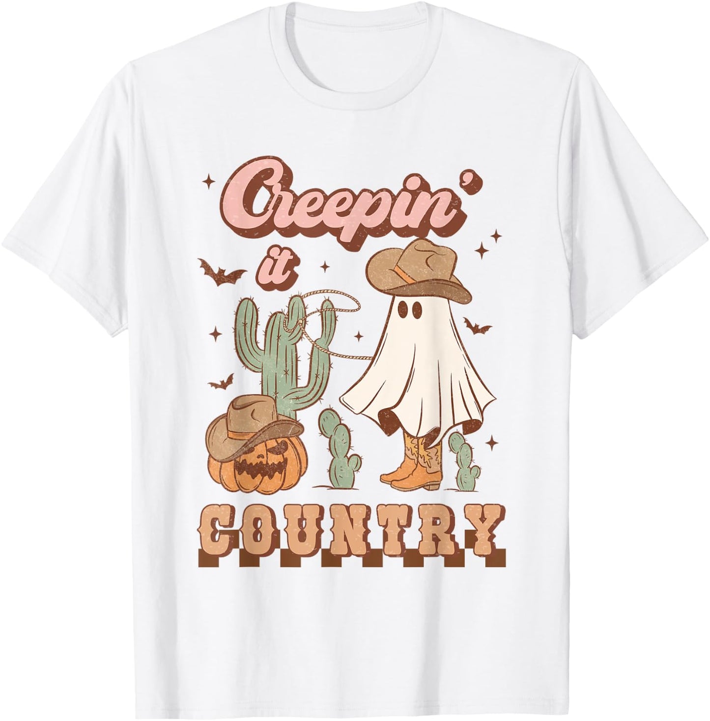 Retro Halloween Cowgirl Ghost Western Creepin' It Country T-Shirt - T-Shirt | White