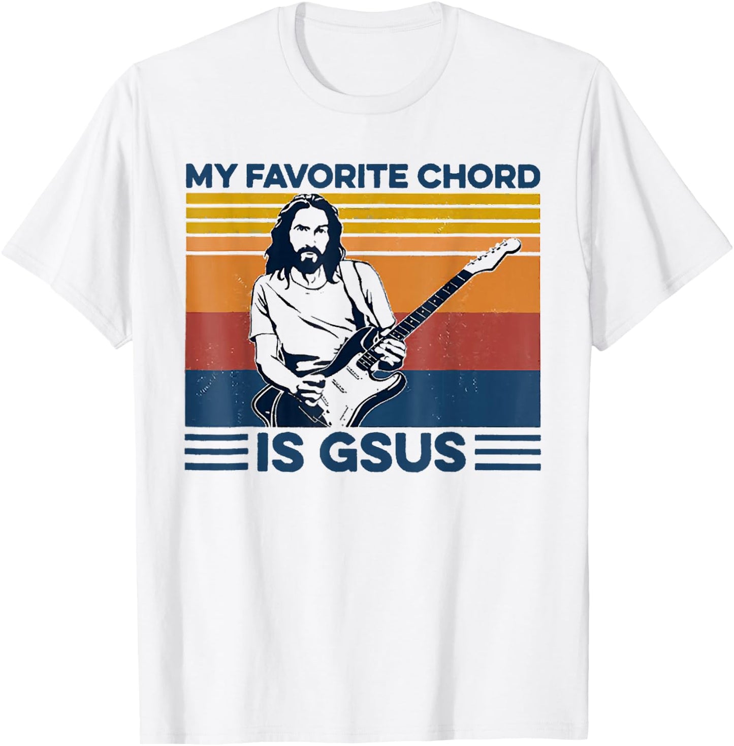 My Favorite Chord is Gsus Jesus Playing Guitar Vintage T-Shirt - T-Shirt | White